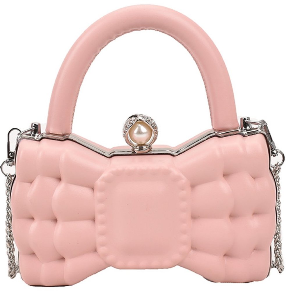 👑 Princess Pink Mini Crossbody Bag Thick Chain Designer Handbag ✨ Pearl Detail
